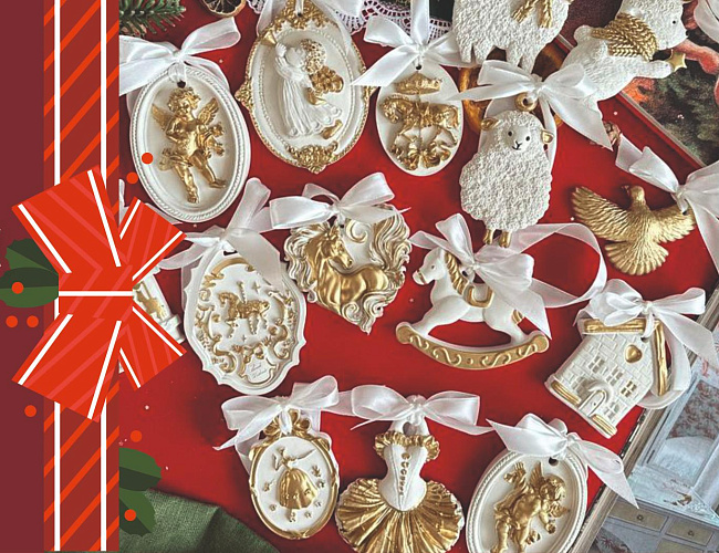 Роспись новогодних игрушек из гипса и дерева