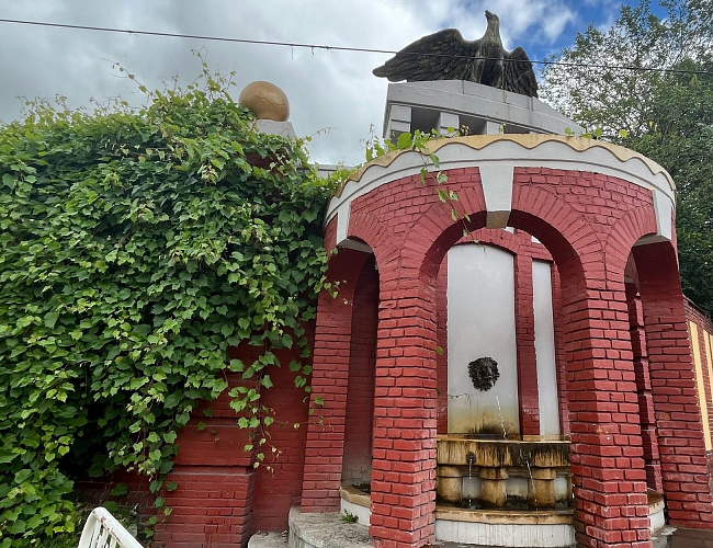 Фонтан со скульптурой орла и маскароном льва